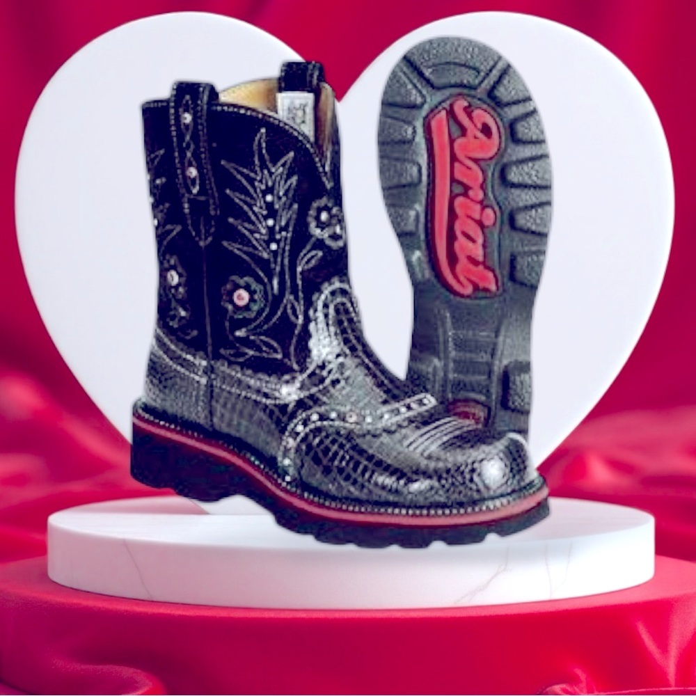 Ariat Fatbaby Women's Black Jewel Studded Black Leather Western Boot - Size 10B